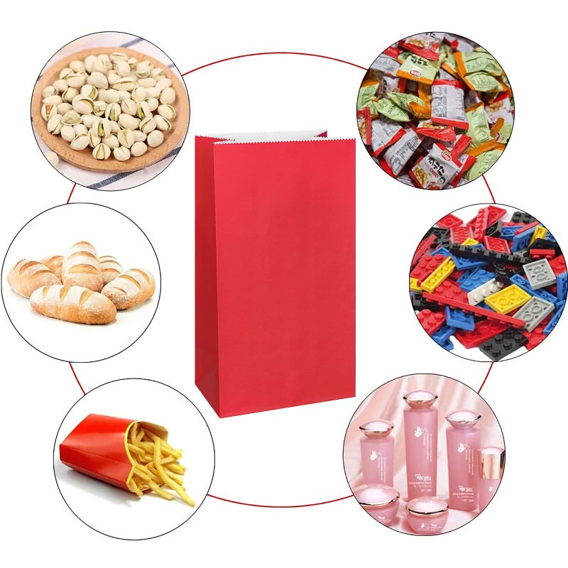 KEYYOOMY 50 CT Small Paper Bags Red Party Goodie Bags Party Favor Bag Paper Lunch Bag (Red, 50 CT, 9.4 X 5.1 X 3.1 In) - Image 3